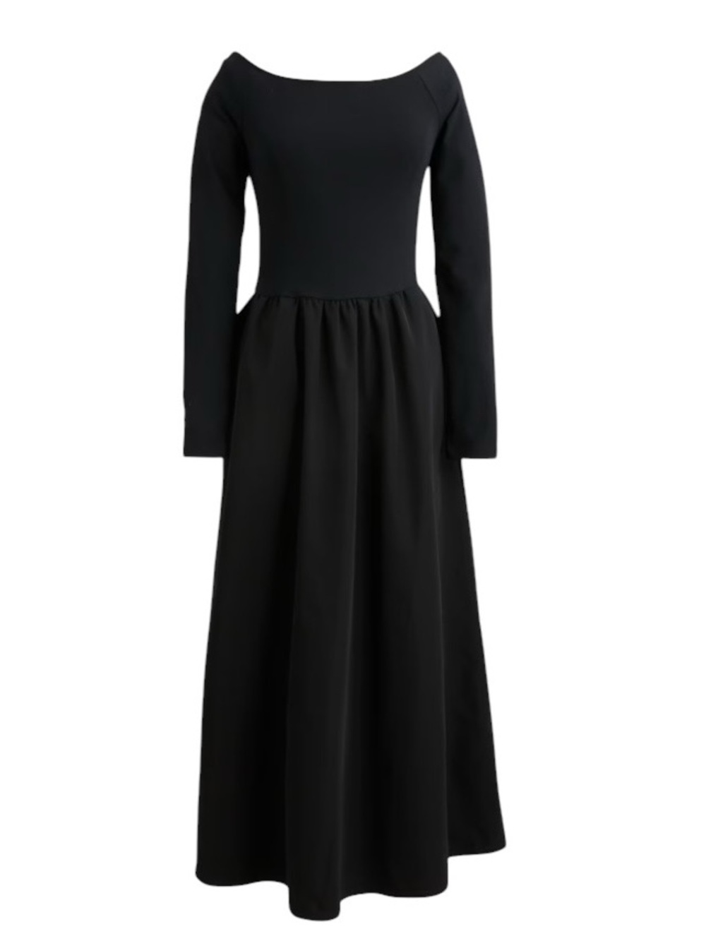 J. Crew Women’s Long Sleeve Black Maxi Dress Off Shoulder Wide Neck New size L